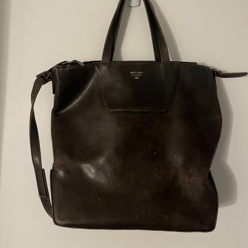 Matt & Nat Dark Brown Vegan Leather Laptop Tote Bag